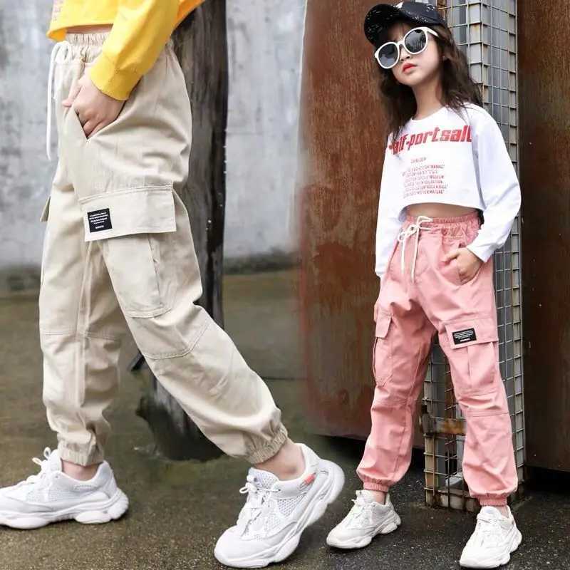 Kids Girls Sports Pants Fashion Pure Color Casual Cargo Pants For Teenage Boys Jogger Pants Children Trousers 6 8 10 12 14 YearT250318