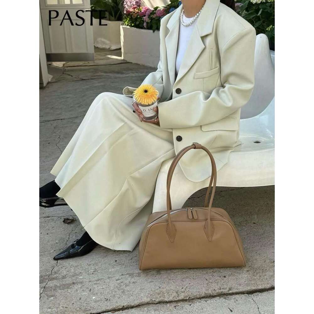 Genuine Leather Long Handle Bowg Bags for Women Designer Handbags 2025 Cowhide Lychee Texture Underarm Shoulder Bag