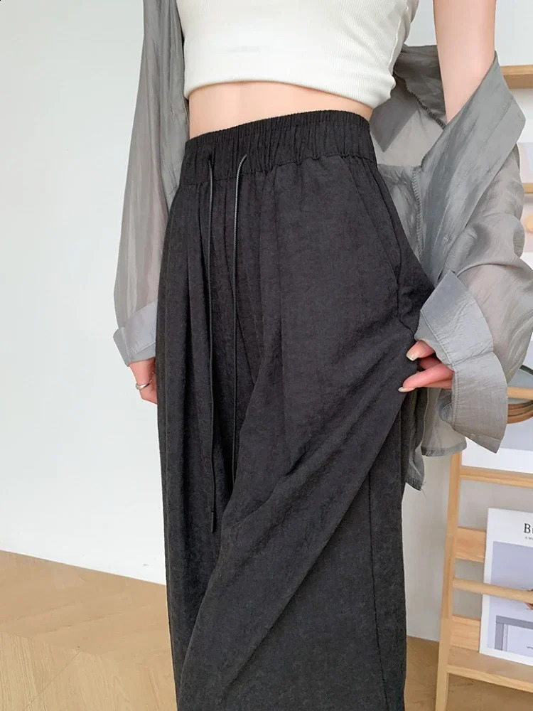 Korean Style Loose Casual Pants Spring and Summer Straight Trousers Simple Comfort Elastic Waist Wide Leg Women 250318