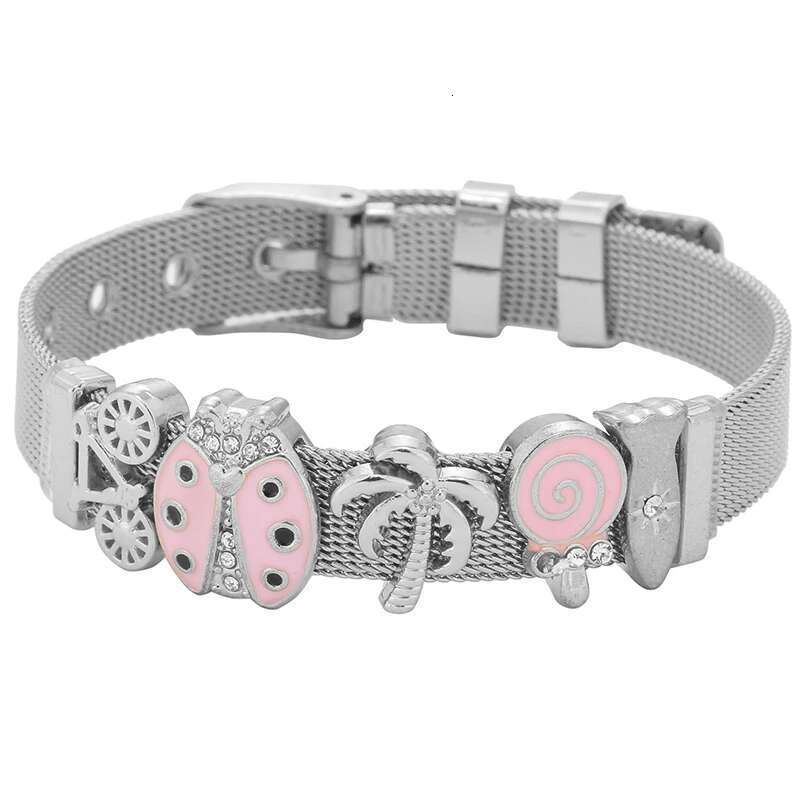 Hot Sale 10mm Coconut Tree Beads Stainless Steel Mesh Bracelets DIY Charm Keeper Bracelets Bangle For Women Men Jewelry Gift