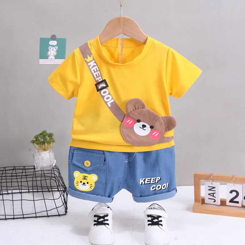 Summer Baby Boys Clothing Sets Cartoon Bear Cotton T-Shirt Shorts 2Pcs Suits for Baby Kids Tracksuits Infant Casual Outfits 250319