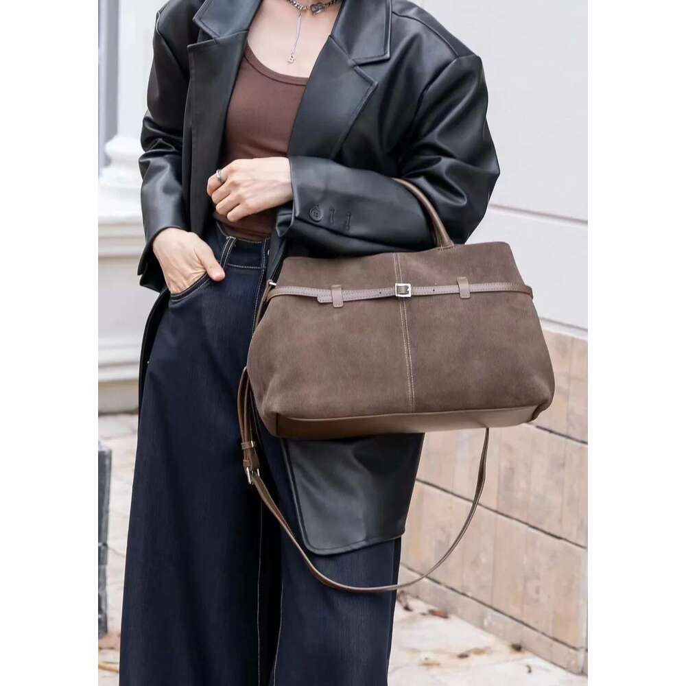 Suede Leather For Women Frosted Bag Retro New Autumn And Winter Casual Shoulder Handbag Commuter Tote