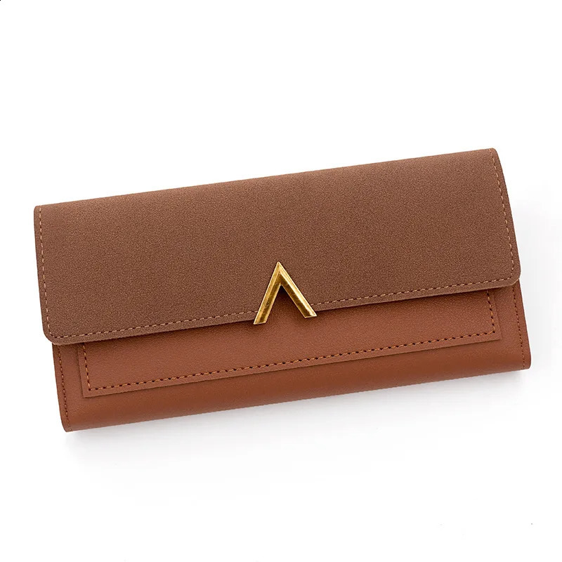 Korean version womens long V-shaped buckle three fold womens wallet handheld bag card exchange bag 250318