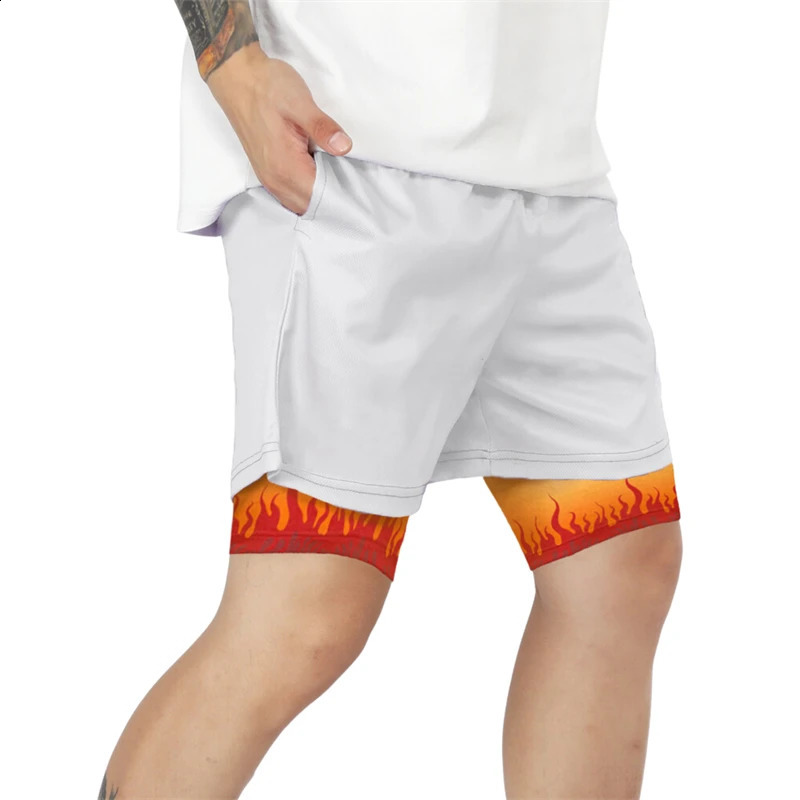 Stylish 2 in 1 Workout Running Shorts for Men Gym Athletic Quick Dry Shorts with Liner Summer Casual Print Shorts with Pockets 250317