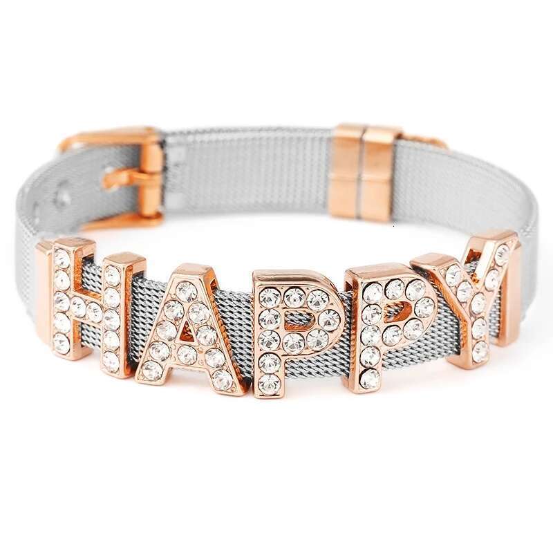 10mm Crystal HAPPY Beads Charm Bracelets DIY Mesh Keeper Bracelets Bangle Pulseras Mujer For Women Men Best Fashion Jewelry Gift