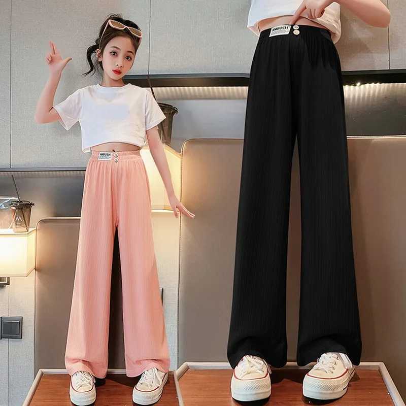Childrens girls summer silk Western style thin wide leg pants new childrens chessboard grid loose casual mosquito proof TrouserT250318