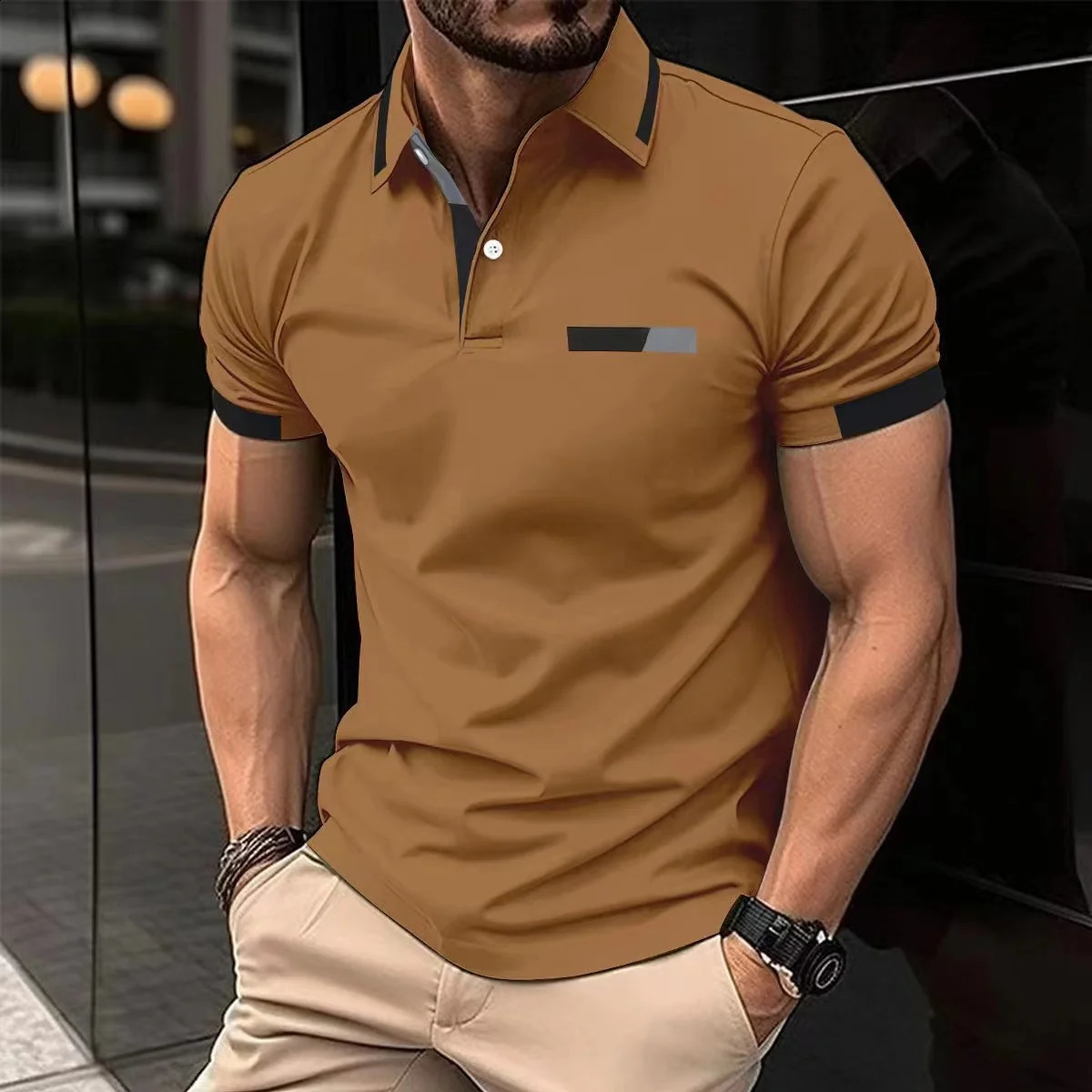 summer mens casual short-sleeved Polo shirt solid color lapel fashion business sports breathable T-shirt top 250319