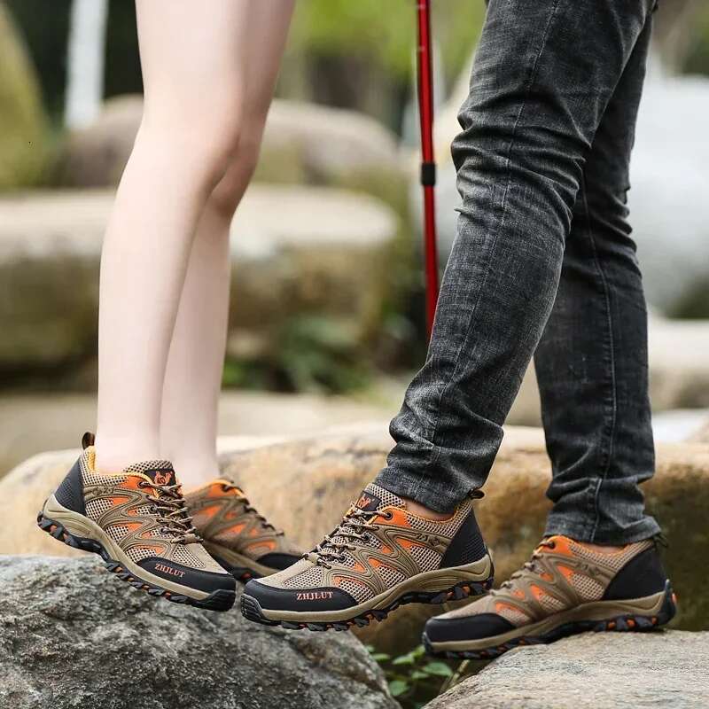 2025 new summer men's casual outdoor mesh sports shoes women's non slip lace up hiking shoes breathable camping designer fashionable black s