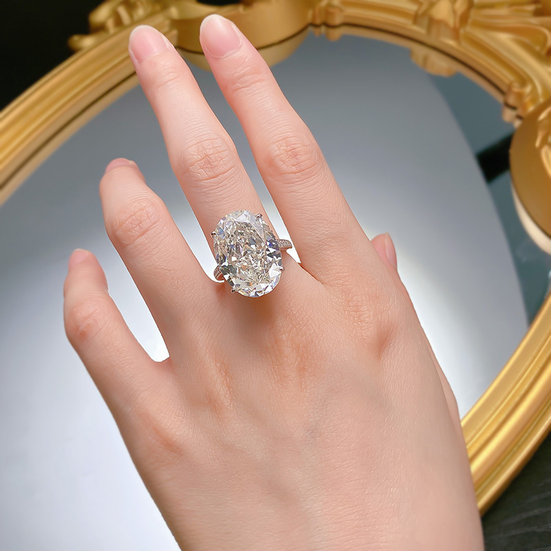 20Ct Large Dove Egg Oval Cut White Moissanite Diamond Gemstones Luxury Jewelry Real 100% 925 Sterling Silver Lady Women Wedding Band Ring For Mother G