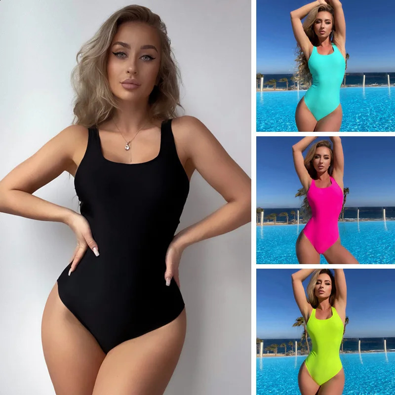 Womens 2024 sexy backless onepiece swimsuit push fit ultrathin solid blackblue greenfluorescent yellowrose redwhite beachwear 250312