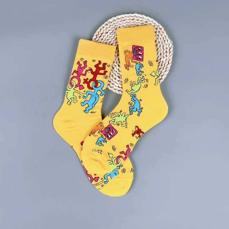 A pair of personalized graffiti symbols comfortable and trendy mens mid calf socks X250319