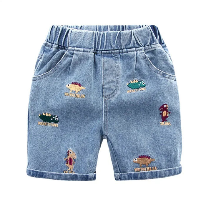 Boys Jeans Shorts Pants 2025 Summer Elastic Waist Cartoon Pocket Childrens Boys Shorts Denim Versatile Cool Kids Boys Shorts 250319