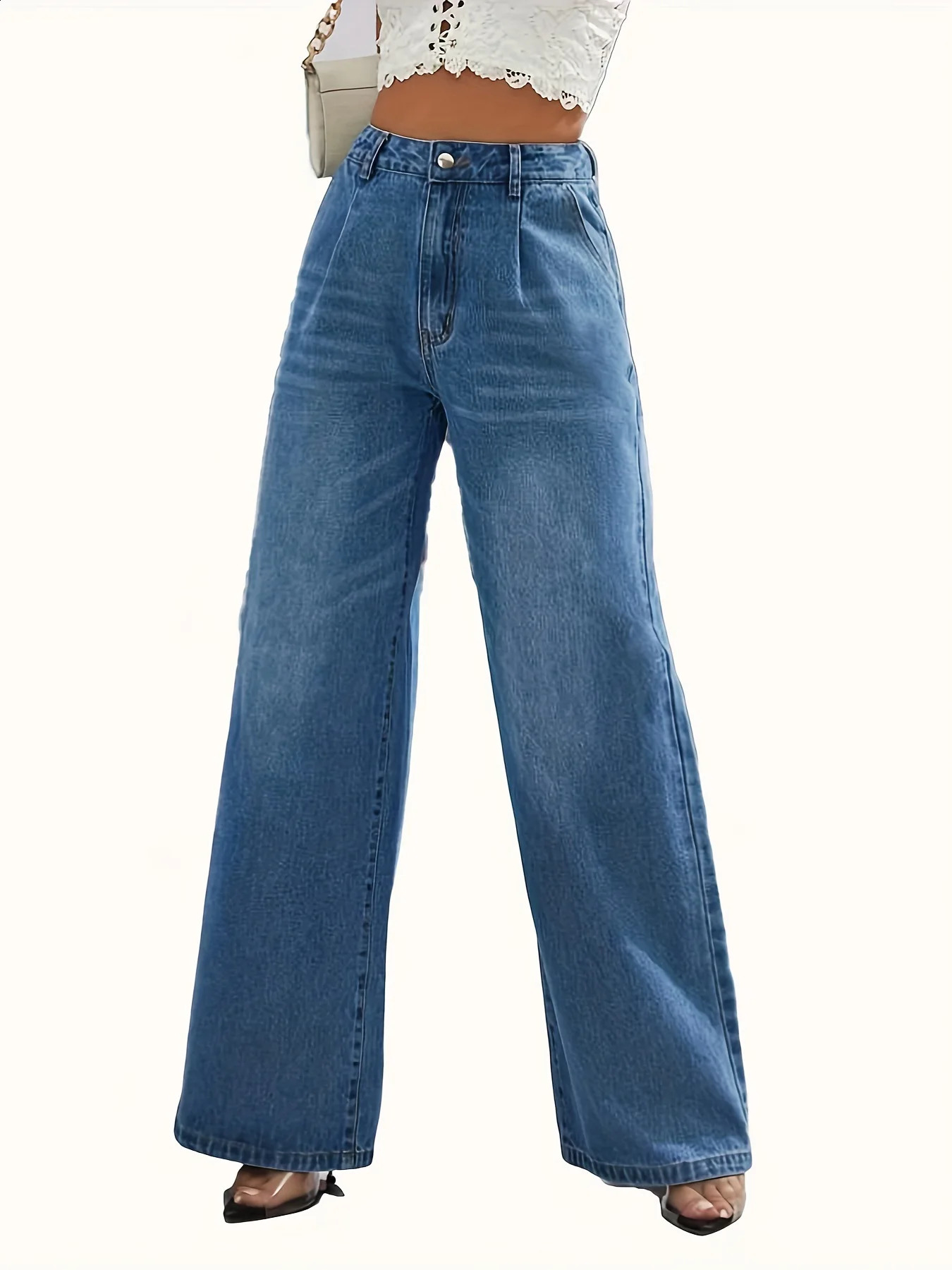 Womens Cross European and American Style Lightweight Blue Jeans Straight Pants Casual Slimming Competition 250317
