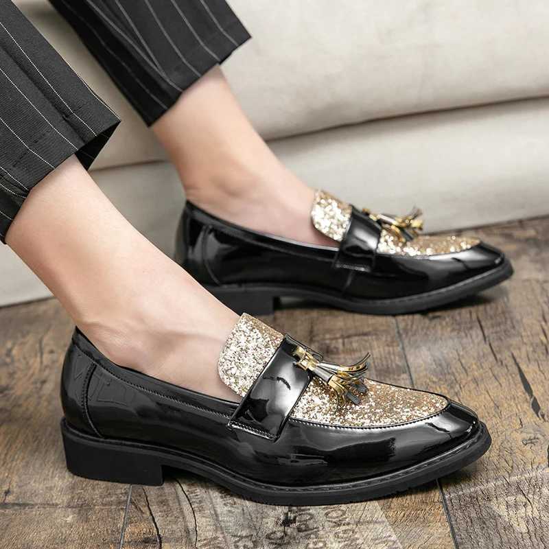 British style sequined leather shoes mens gold mens casual plus size 38-47 luxury and comfortable business shoes mens formal shoesXJ250319