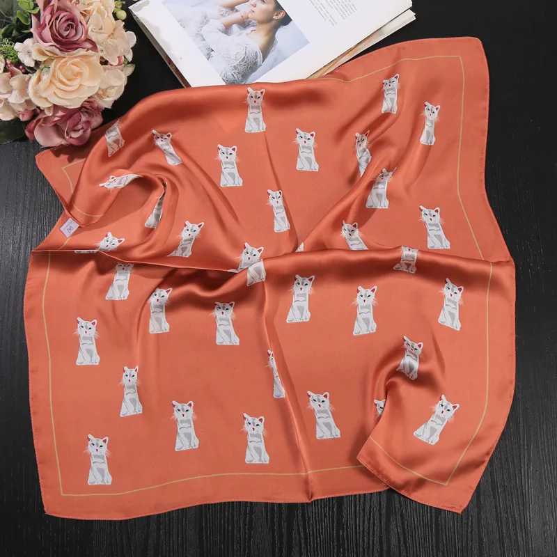 New fashion cat print silk square scarf 60cm with headband used for womens neck satin scarf handle X250319