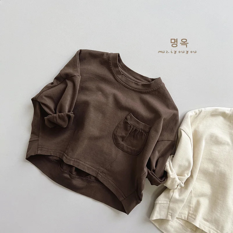 Baby Boys Girls Long Sleeve T Shirts Autumn Kids Solid Casual Bottoming Shirt Toddler Loose Versatile Tops Children Clothes 250319