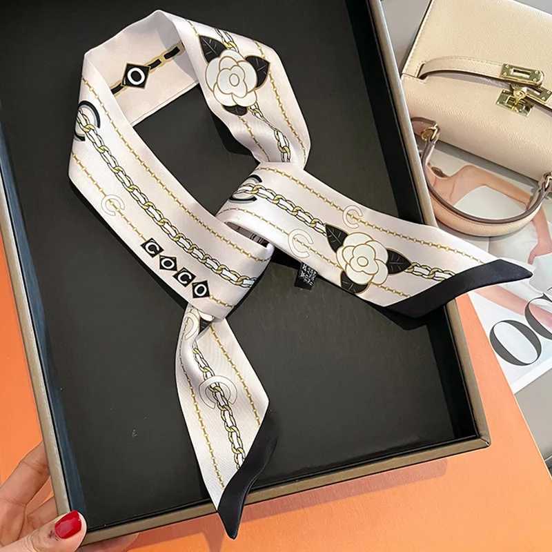 New luxury 5 * 85cm ultra-thin model temperature small scarf long silk scarf headband Wens fully matched double-sided ribbon X250319