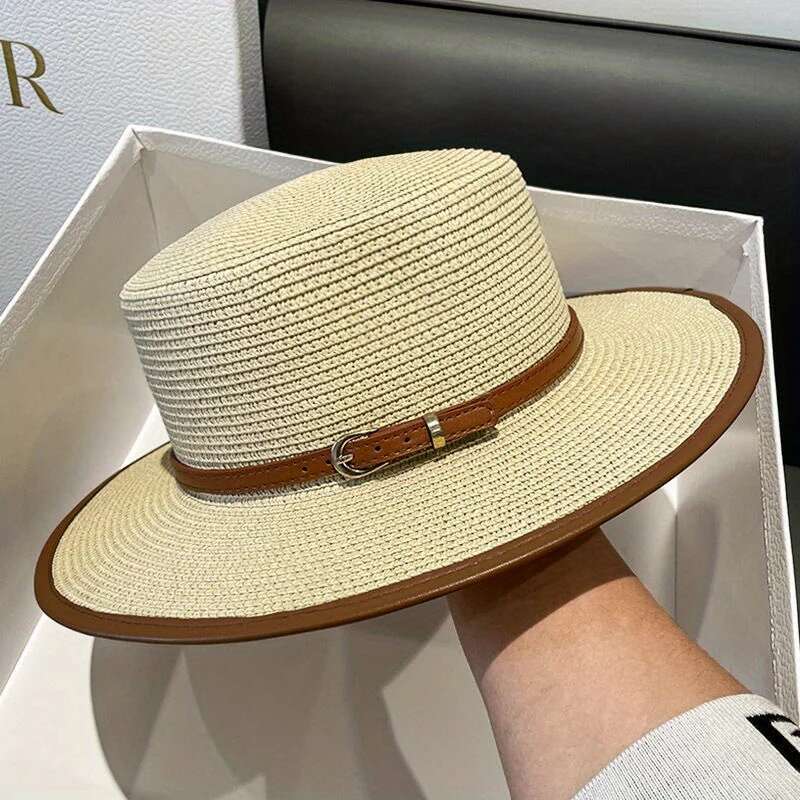 Fashion Belt Decoration Jazz Sun Protection Simple Leisure Woman Summer Outdoor Beach Travel Sunscreen Panama Hat