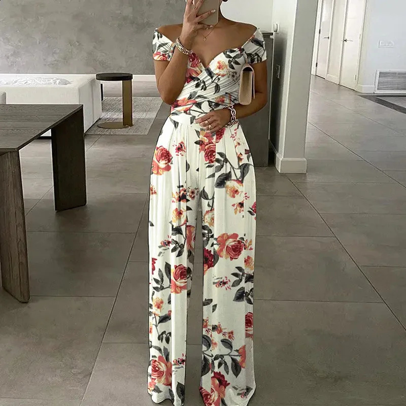 Floral Print Jumpsuit Summer Y2k Women Straight Party Overalls Y2k Club Romper Elegant Off Shoulder Sleeveless Party Jumpsuits 250319