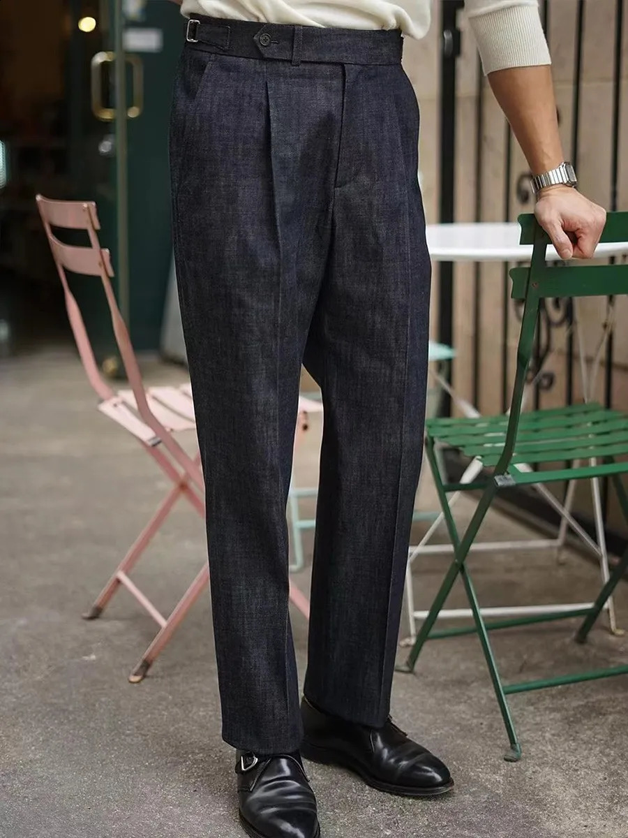 Italian Vintage Paris Button Loose Tapered Casual Pants Naples Washable Jeans Can Be Customized 250312