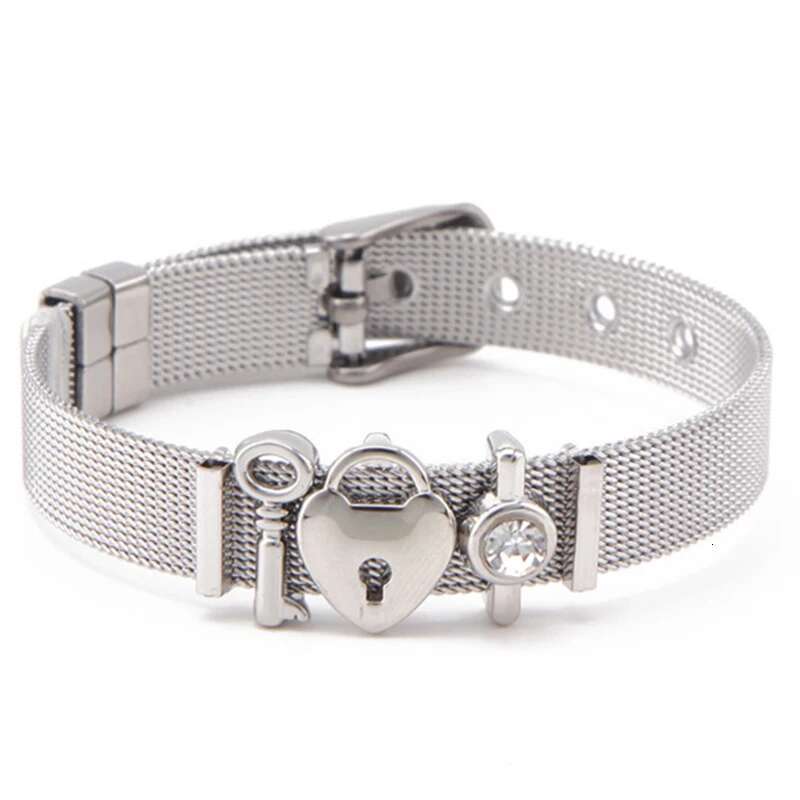 Fashion Stainless Steel Mesh Bracelets Original Lock Key Beads Buckle Keeper Bracelets For Women Men Friend Jewelry Gift