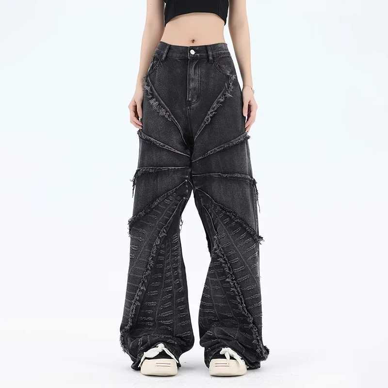 Home>Products>Y2K Punk Black American Street Rock Retro High Waist Super Large Jeans Womens Primitive Edge Wash Dark Clothing Wide Leg TrousersT