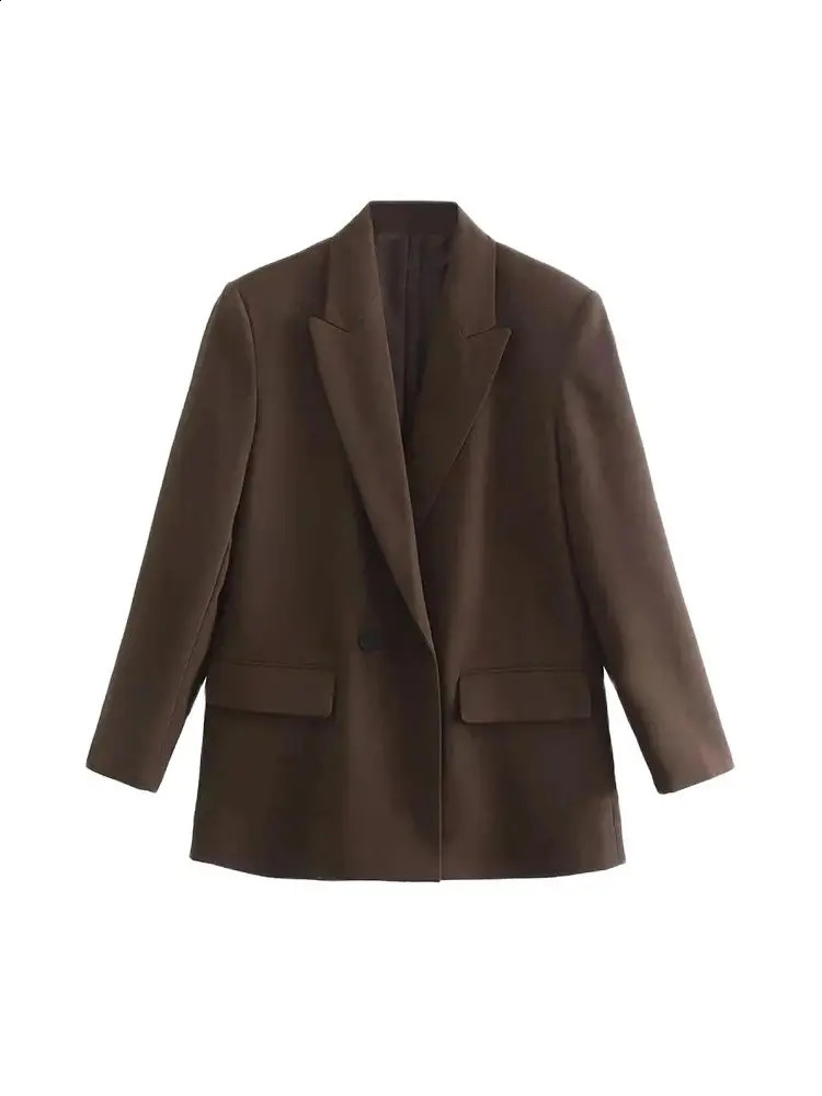 TRZA Womens Fashion Double Chest Loose Coat Retro Long Sleeve Pocket Vest 250317
