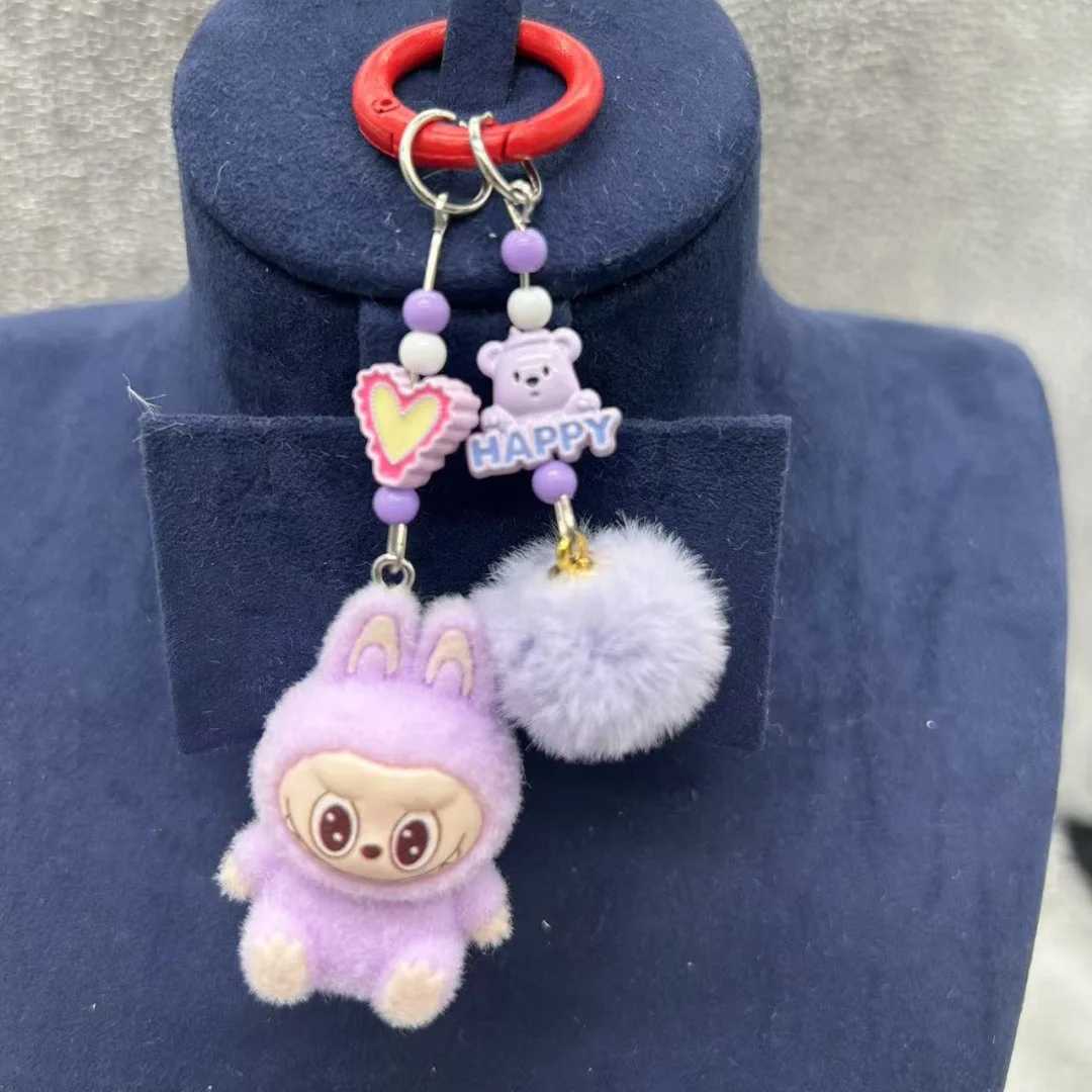 New Labubu Plush Mini Keychain Anime Cartoon Keyring Charms Kawaii cell phone Backpack Decoration Car Key Accessories Gifts X250318