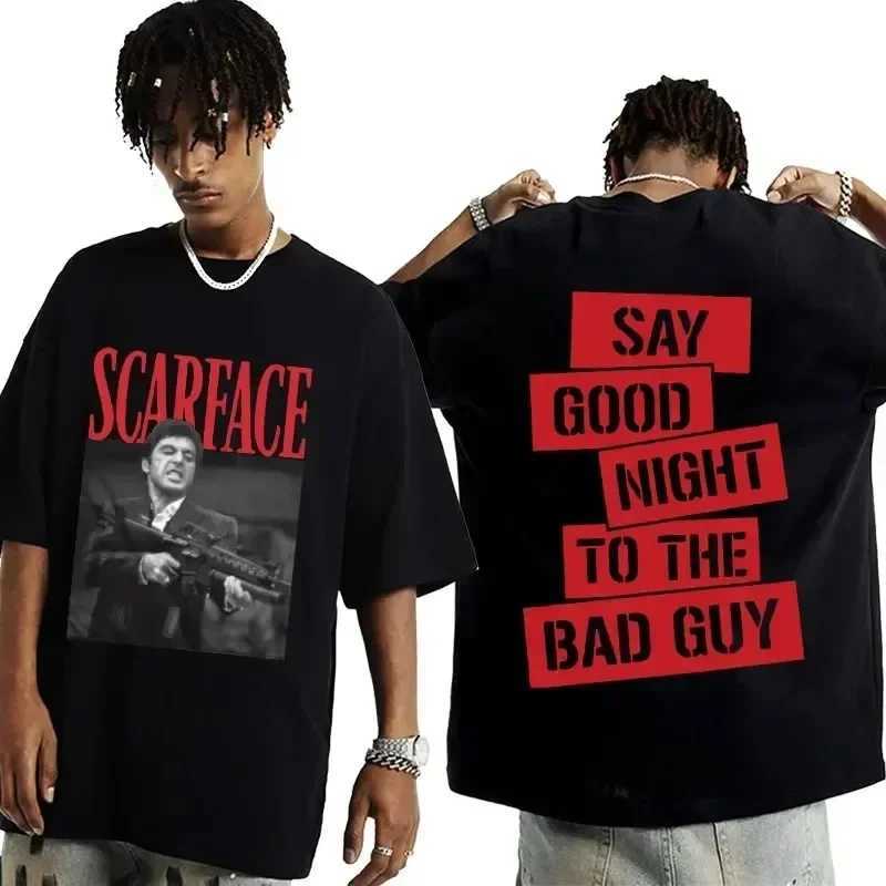 2024 movie Scarface Tony Montana graphic mens T-shirt mens hip-hop fashion rock clothing mens retro oversized T-shirtT250319