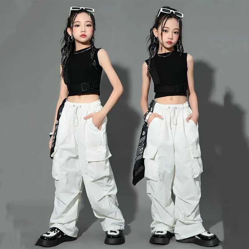 5-14Y Kids Hip Hop Joggers Pants Girls Cargo Pants Teenage Straight Trousers High Waist Vintage Casual Streetwear Baggy PantsT250318