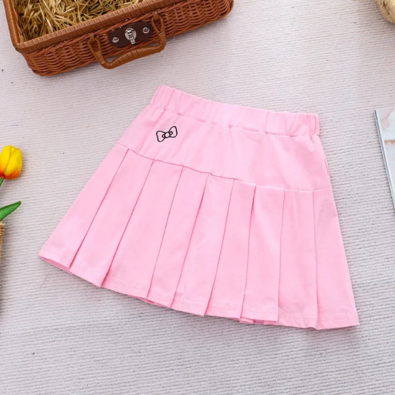 Girls Skirt 2025 Summer Cute Sweet Solid Outer Wear Casual Simple Pleated Kids Skirt Safety Pants n 4-10Y 250319