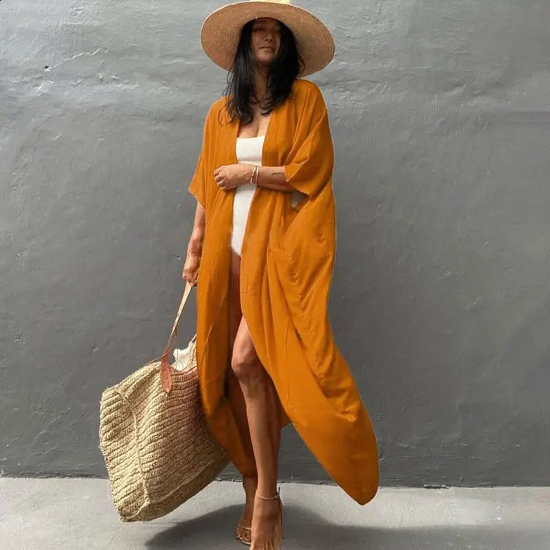 WeHello-Womens Beach Cover Up Kimono Summer Swimsuit Cape Solid Bohemian Tunic Dresses Bathing Suits Cardigan Shawl 250319