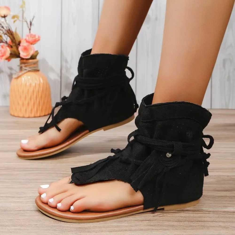 New Arrival Womens Retro Sandals Gladiator Womens Pinch Toe Retro Boots Casual Tassel Roman Fashion Summer Womens Shoes Womens Sandals T250318