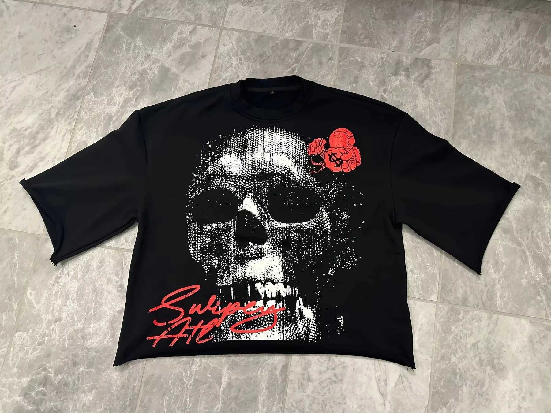 Y2K retro Gothic skull pattern T-shirt for men oversized casual pure cotton short sleeved T-shirt for women tailored top for womenT250318