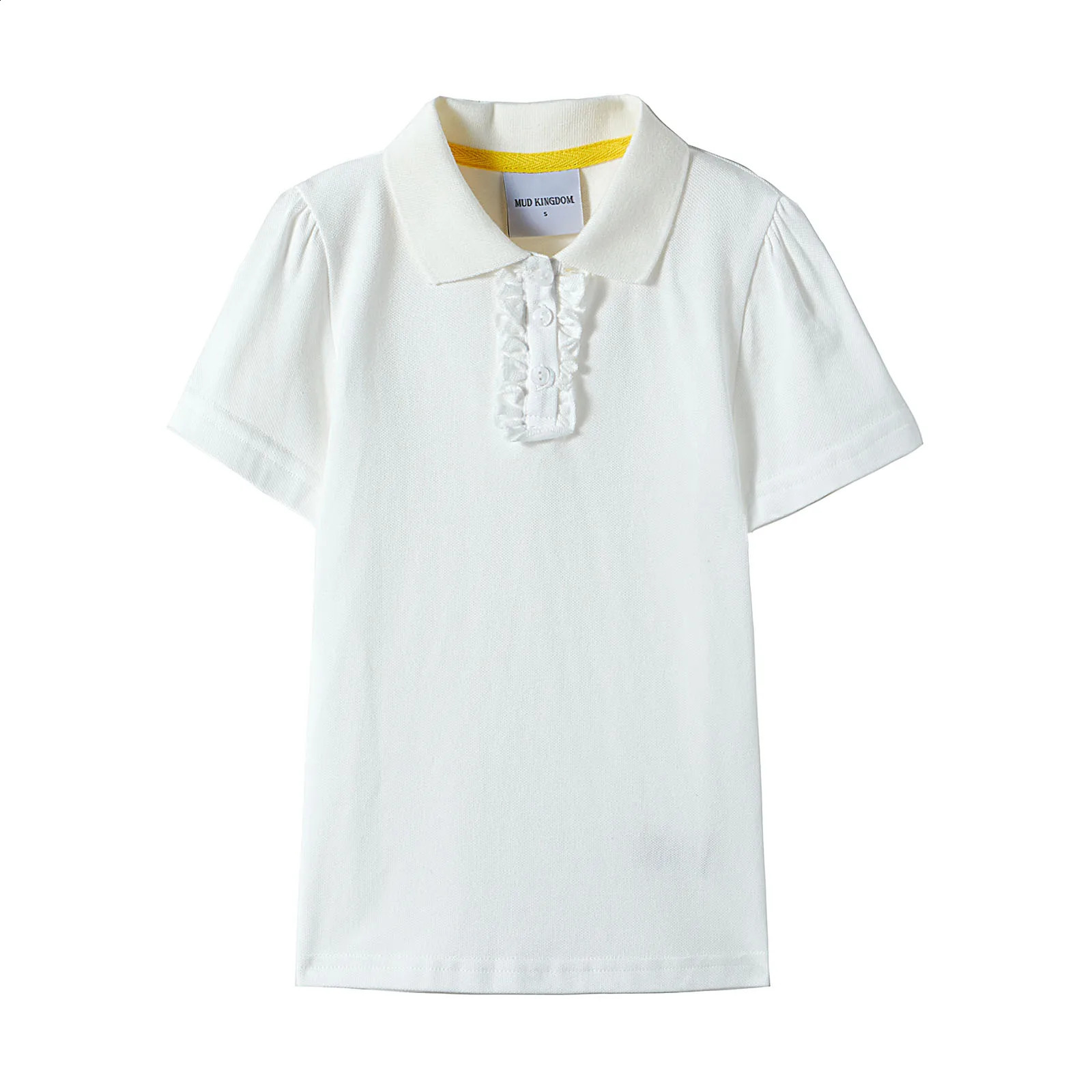 Mudkingdom Big Girls Polo Shirt Casual Solid Ruffle Short Sleeve Tops for Kids Shirts Cotton Children Summer Clothing 250319