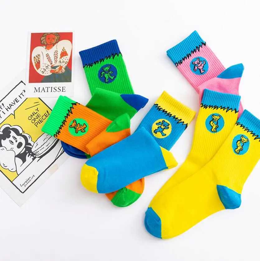 3 pairs/box fashionable mens and womens fashionable personality color dance bear competition youth SOCKS gift bag X250319