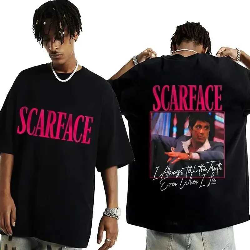 2024 movie Scarface Tony Montana graphic mens T-shirt mens hip-hop fashion rock clothing mens retro oversized T-shirtT250319