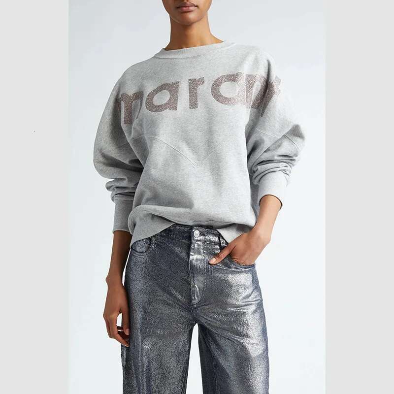 24 Winter New French Style IS Classic Alphabet Glitter Printing Piece Women's Fleece Crew Neck Sweater