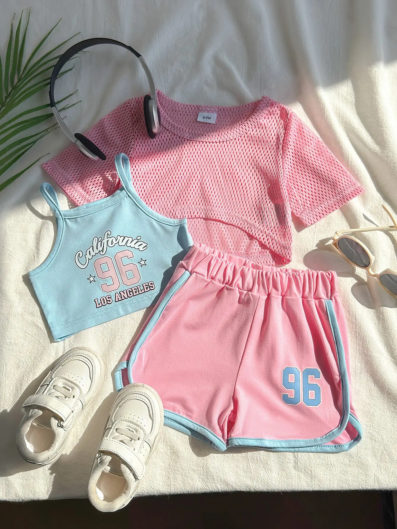Outdoor sports clothes tennis running basketball cute and loose 3piece set digital printing baby girl 250319