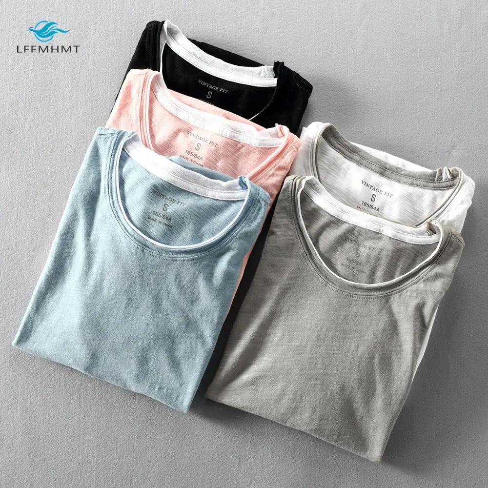 Men Summer Fashion Japan Style Bamboo Cotton Solid Color Short Sleeve T-shirt Male Casual Simple Thin White Tee Tshirts 250319