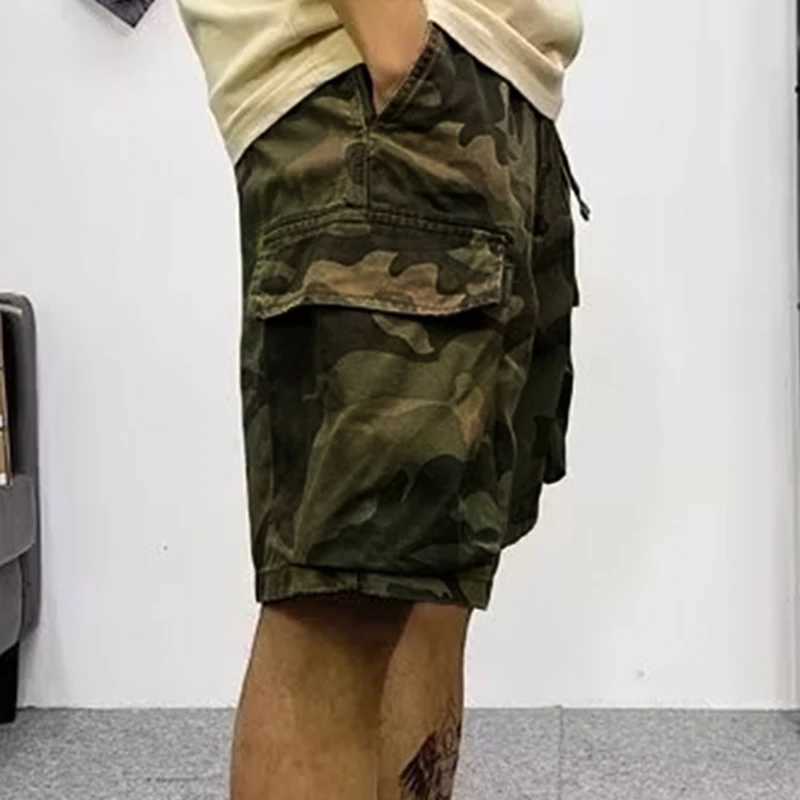 Fashion brand camouflage cargo shorts mens summer American waist belt multi flap pocket pants mid pants loose casual mens pants W250319