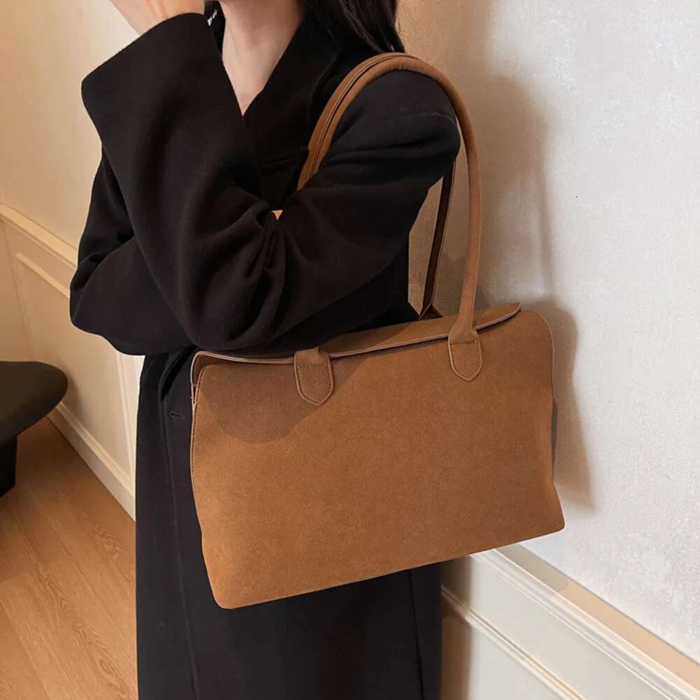Shoulder For Women Men With Inner Pocket Retro Handbag Suede Solid Color Top Handle Trendy Satchel Work Travel Bag