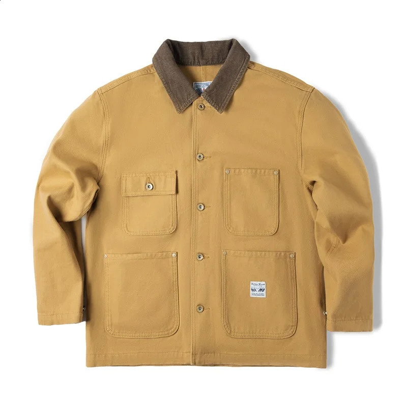 Maden Womens Retro Michigan Canvas Jacket Classic Corduroy Flip Tie 4 Pockets Autumn Cotton 250317