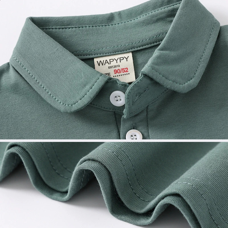Korean Polo Tshirt Boy 100% Cotton Boys Clothes for School Uniform Shirts Solid White Black Green Polos Childrens Clothing 250319