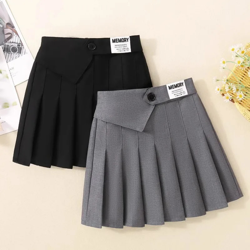 Teenage Girls Pleated Skirt Casual Grey School Skirt for Kids 2025 Spring Summer Simple Stylish Versatile A-line Short Skirt 250319