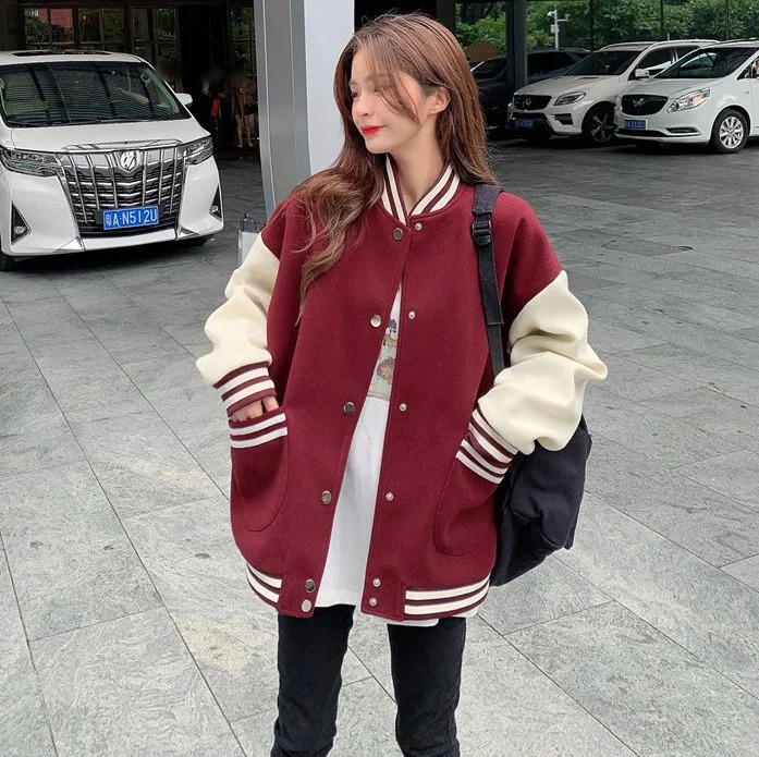 Autumn and Winter Loose Padded Baseball Jacket Female Hundred Original Hostile Wind Maillard Style Woman 250317