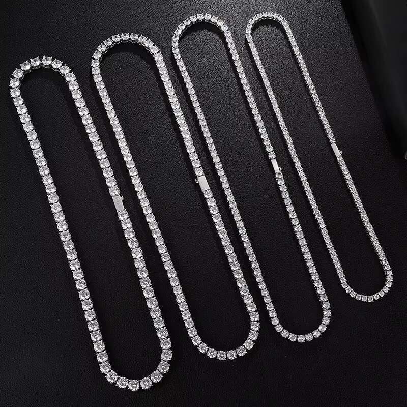 3/4/5/6mm chilled gold-plated brass cubic zirconia straight drawn tennis chain necklace bracelet men's jewelry