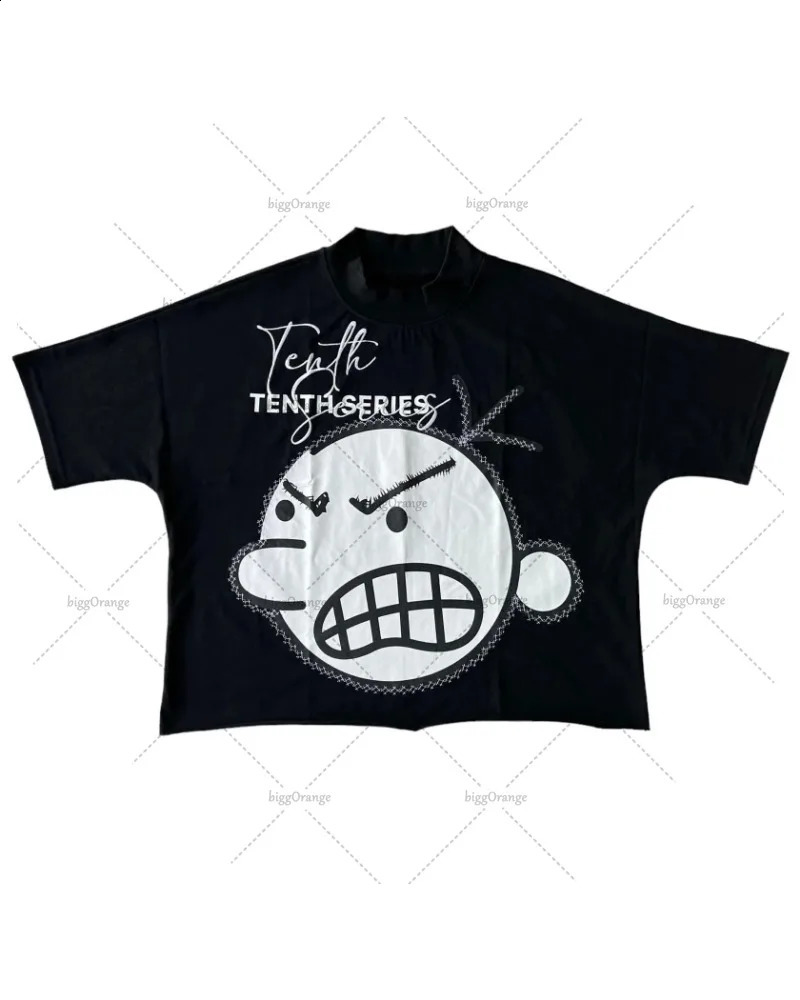 American Street Harajuku Retro Anime Print Oversized Short-sleeved Tops Men Y2k Fashion Loose Casual Versatile T-shirts Women 250319