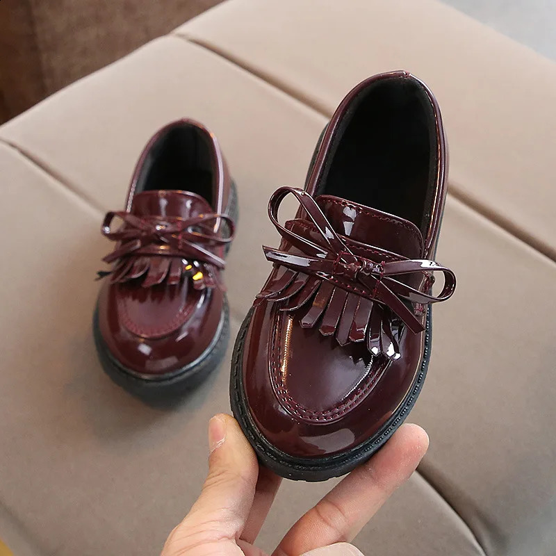 Girls Black Dress Leather Shoes Children Wedding Patent Kids School Oxford Flat Fashion Rubber A568 250319