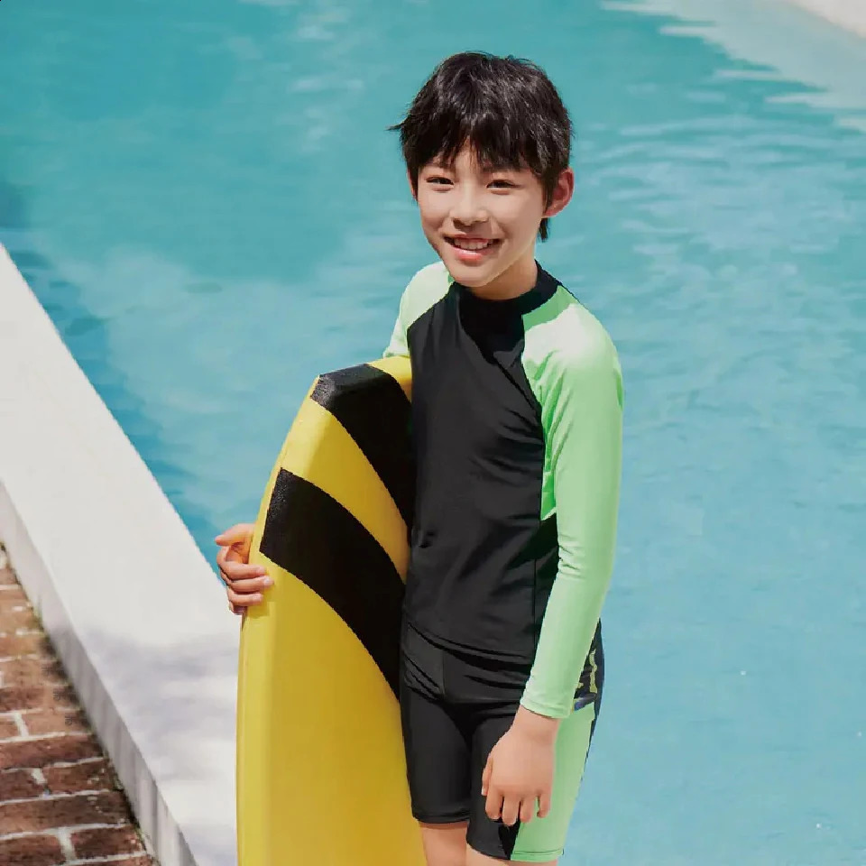 Boys Two Piece Rash Guard Swimsuits Kids Long Sleeve Sunsuit Swimwear Sets Boys Swimsuits UPF50UV Swimwear Kids 7-14 Years 250319